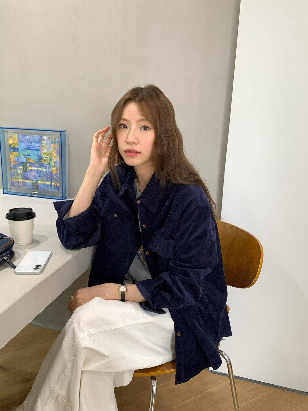 // 霧面感燈芯絨雙口袋SH