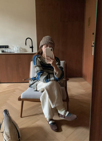 // 10%羊毛復古配色間條毛衣