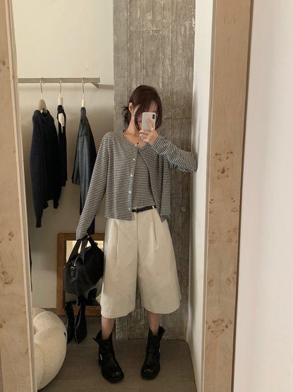 // 慵懶親膚間條吊帶+外套套裝