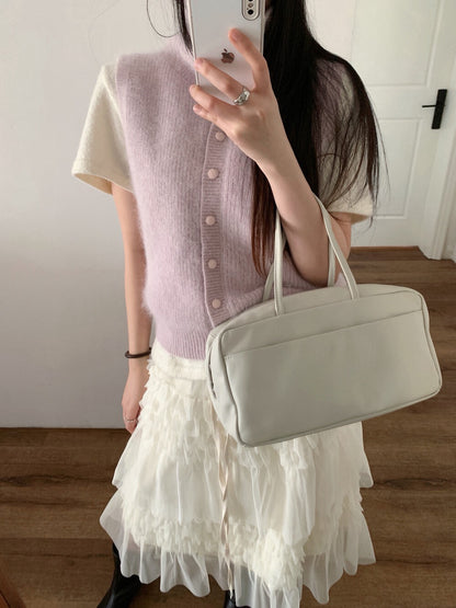 // 鬆鬆領超美排扣針織背心