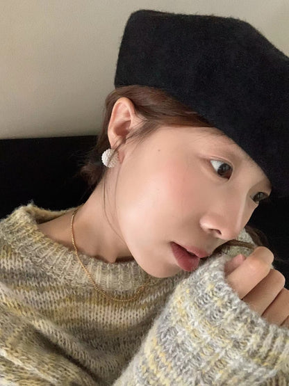 // 超好看的雜色花線圓領毛衣