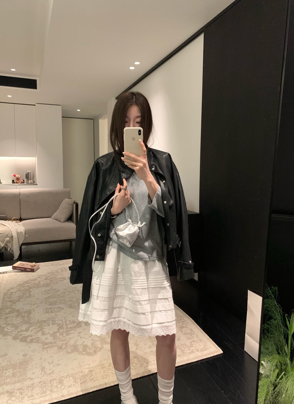 🫘 質感滿分衣擺腰帶立領彷皮外套