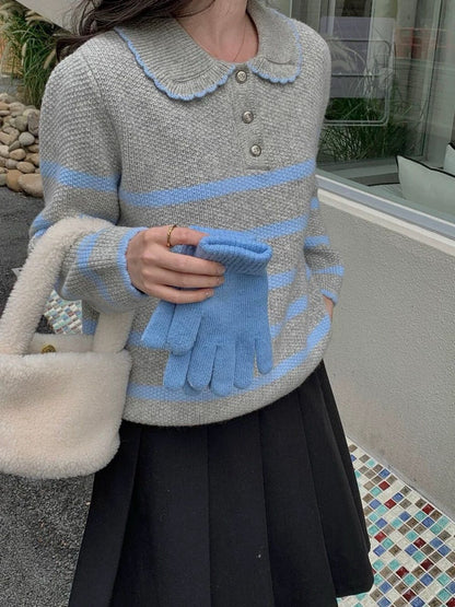 // 好美的撞色包邊花邊領間條開鈕NT