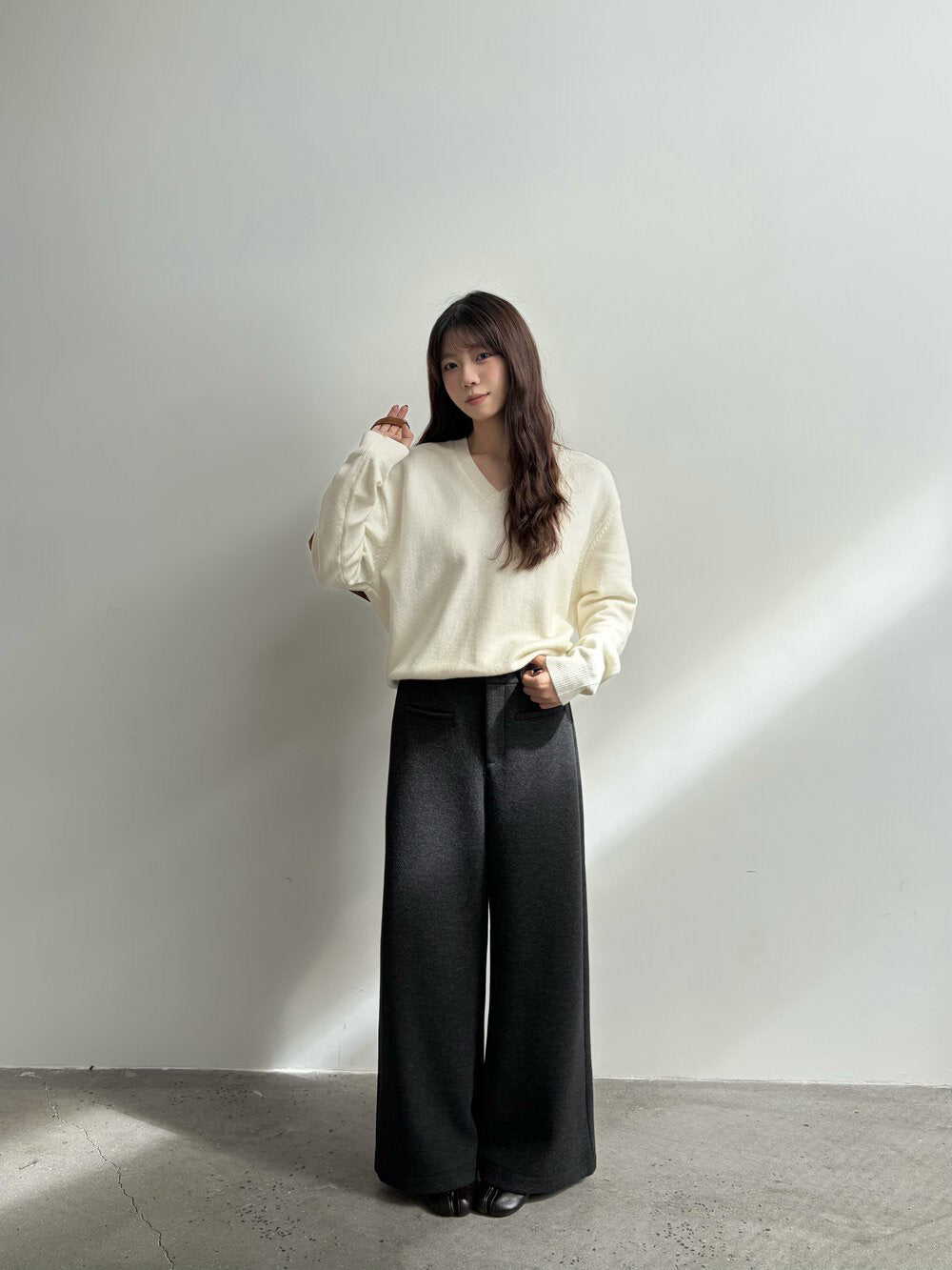 // 10%wool褲型超好毛呢闊褲(連腰帶)