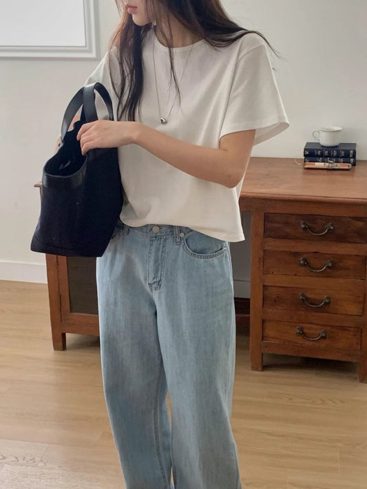 // 100%棉質中短款素TEE
