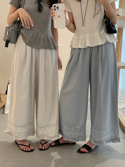 // 小復古刺繡花邊腳休閒褲