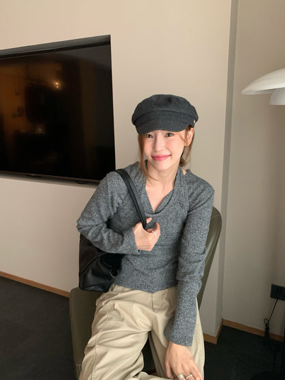 // 超韓疊穿掛頸背心+V領外套兩件套