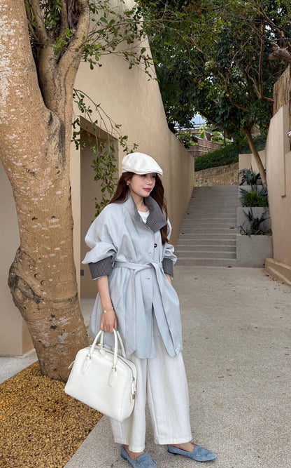 🐰 內拼格紋立領trench coat