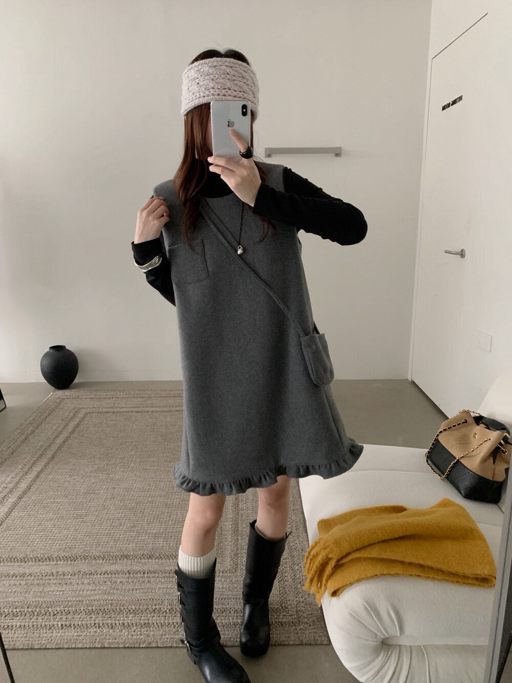 // 50%羊毛花邊腳背心毛呢OPS(連袋仔)