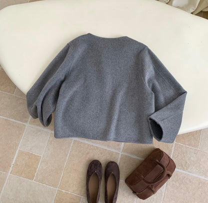 // 福利款！100%羊毛圓領簡約手工外套