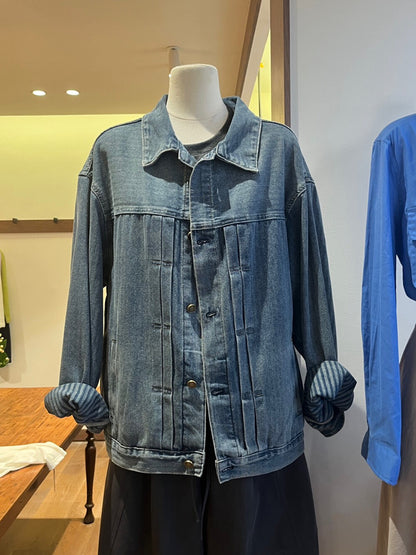 J01 / 壓褶工藝oversize復古洗水牛仔外套