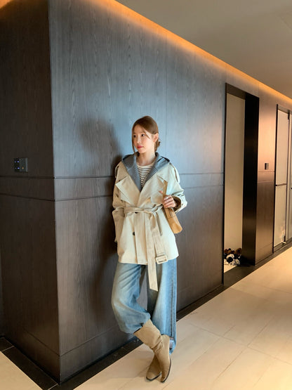 (部分現貨) // 可拆卸連帽衛衣拼接孖襟trench coat