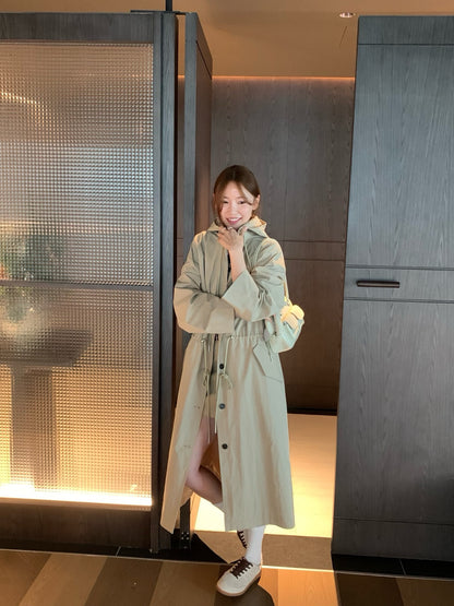 // 可束腰帥氣連帽長外套