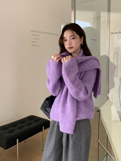 // 慵懶感寬鬆款連頸巾毛衣