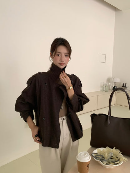 // 經典雙排扣短款外套(連絲巾)