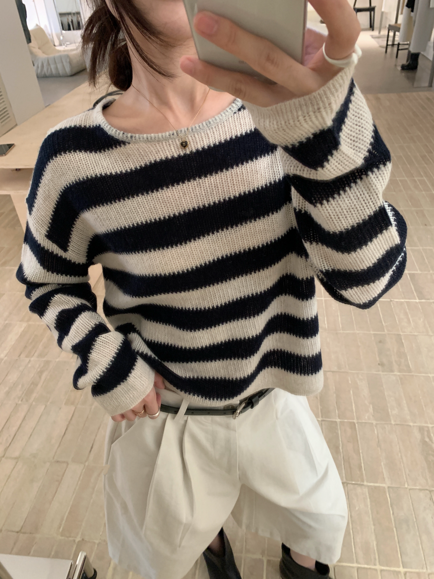 // 慵懶感粗間條中短款NT