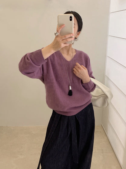 // 15色親膚羊毛拉絨工藝高級感V領NT