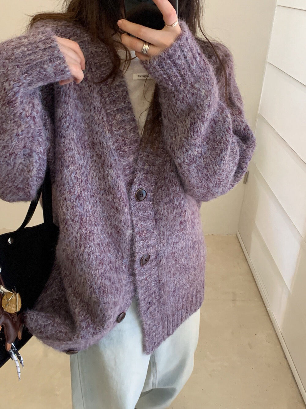 // 花線混色感慵懶寬鬆款中長CD