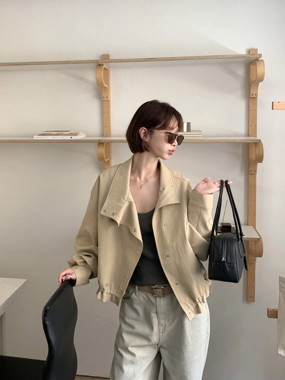 J15 / 質感超好啞光下擺抽繩皮外套