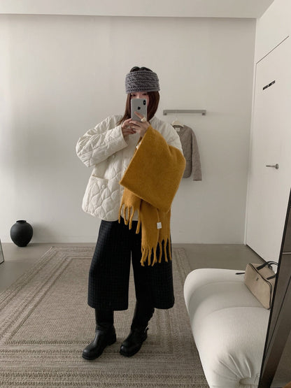 // cutting超美菱格夾棉圓領弧邊外套