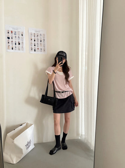 // 天絲麻假兩件親膚TEE
