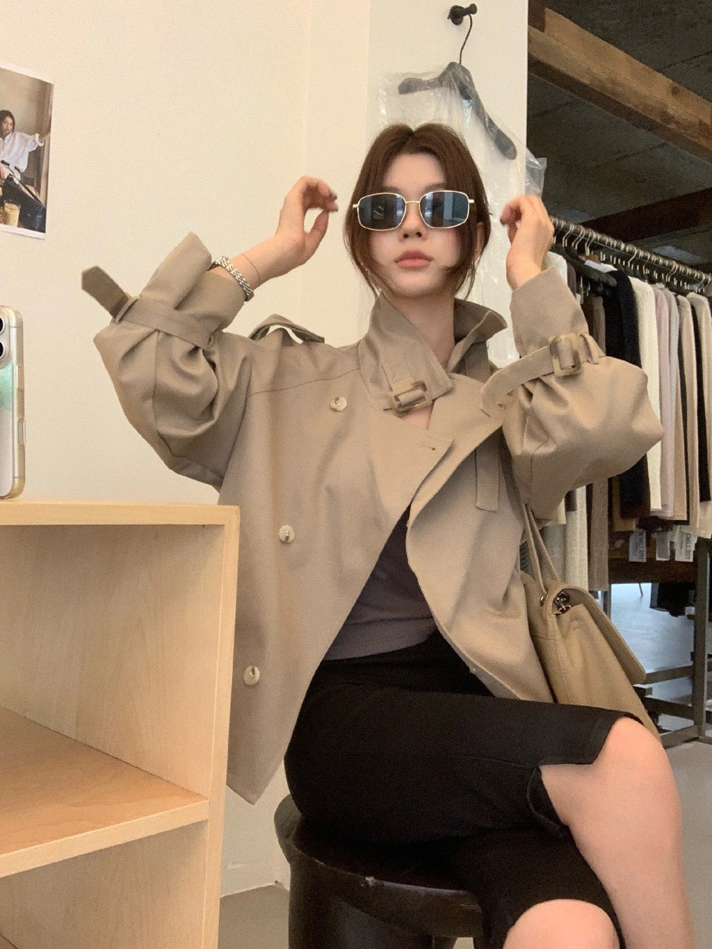 J38 / 高級感可立領帥氣短款trench coat