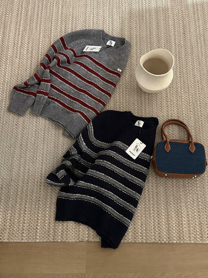 // 立體質感撞色間條圓領NT