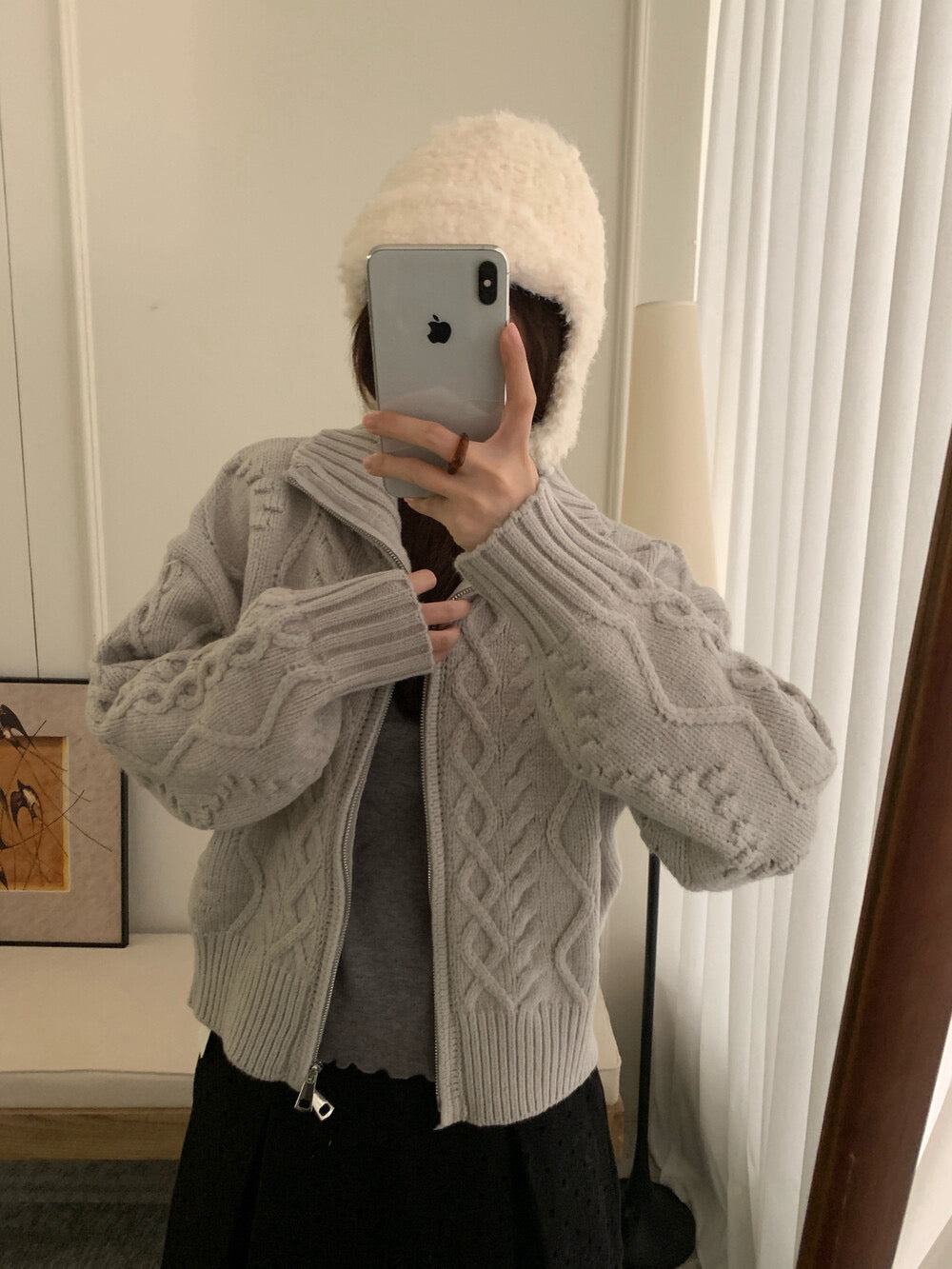 // 30%羊毛粗針麻花高領拉鍊CD