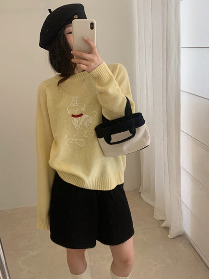 // 100%羊毛可愛小狗刺繡毛衣