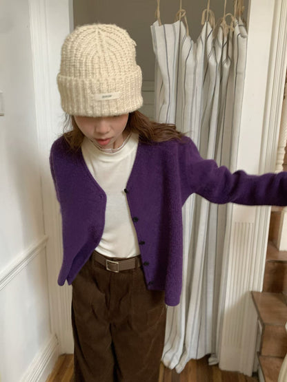 // 12色超美色系V領排扣羊絨紗CD