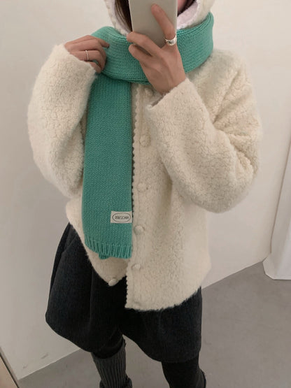 // 超柔軟圈圈絨連帽花邊外套