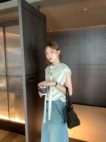 // 可分開慵懶半高領小短袖NT+披肩兩件套