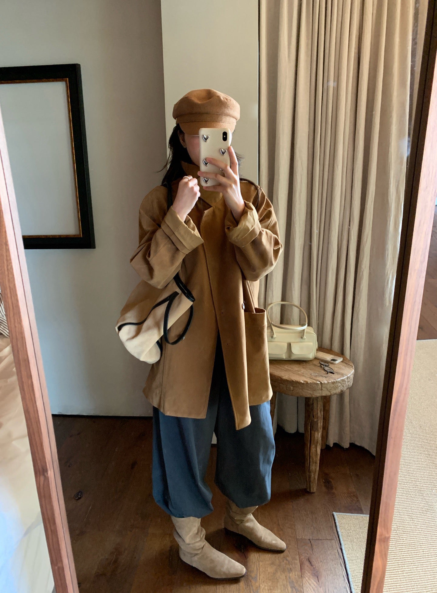 (現貨) // 薄款麂皮絨中長翻領外套