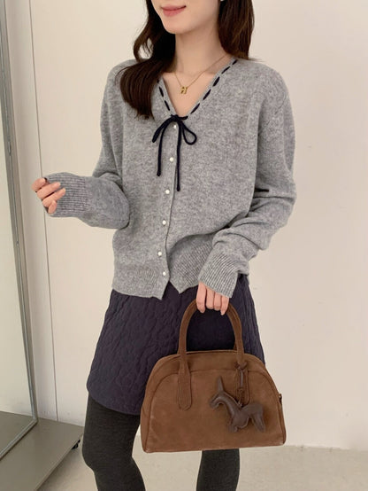 // 100%羊毛縫線蝴蝶結領口開胸NT