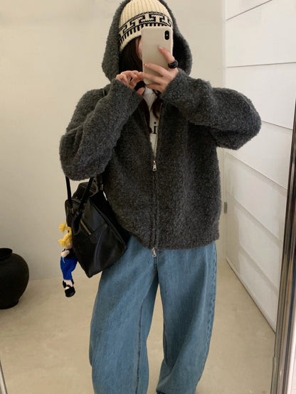// 超軟糯圈圈羊毛連帽拉鍊CD