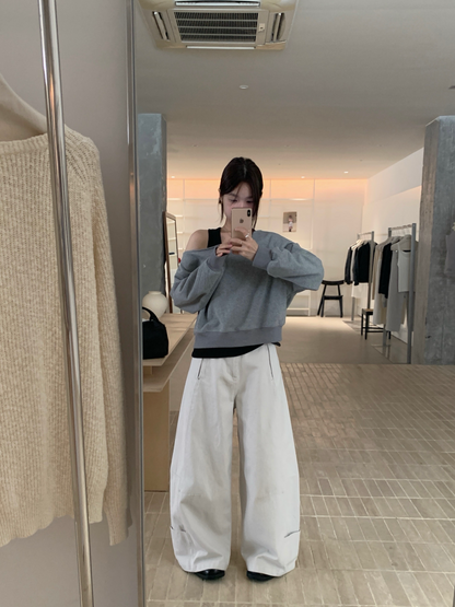 // 休閒感斜肩衛衣+背心兩件套