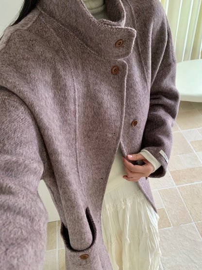 // 立領簡約風100%羊毛手工雙面中長外套