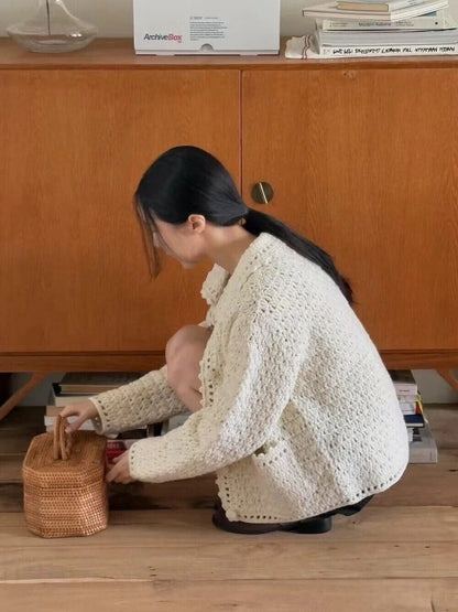 // 重工手工鈎花包扣口袋翻領CD