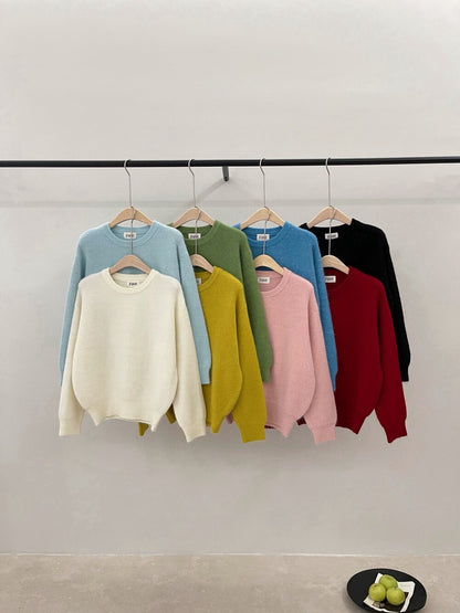 // 軟糯超美色系混兔毛圓領毛衣