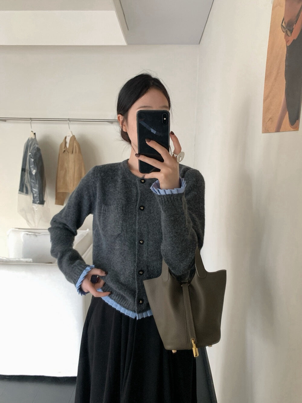 // 精緻鈕扣拼接百褶邊口袋軟糯CD