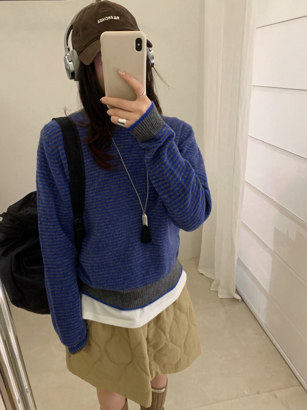 // 100%wool細間條包邊毛衣