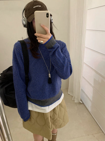 // 100%wool細間條包邊毛衣