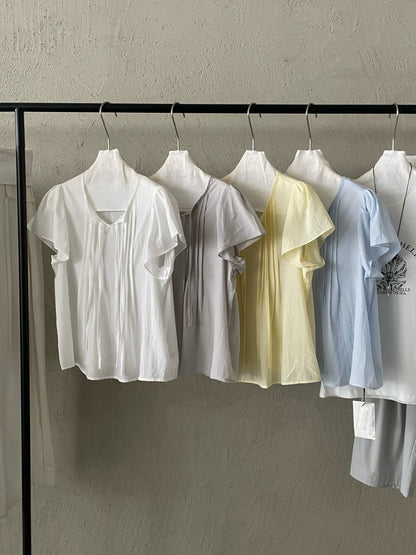 // 壓褶綁帶小飛袖BL