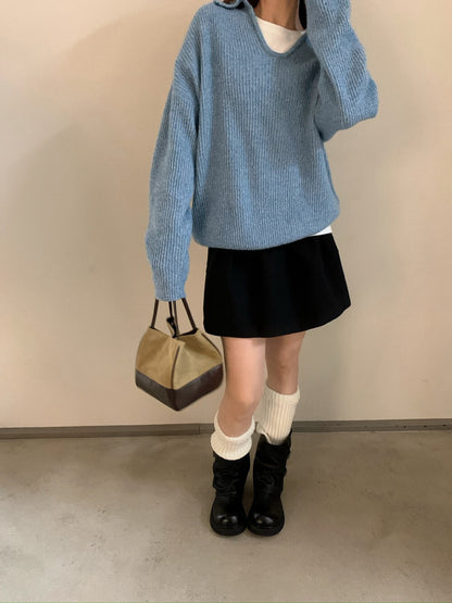 // 100%羊毛極軟糯小V翻領毛衣