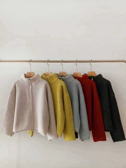 // 30%綿羊毛圈圈毛質感半領拉鍊CD