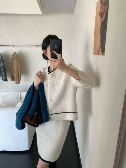 // 10%綿羊毛極簡撞色線條包邊密針織CD