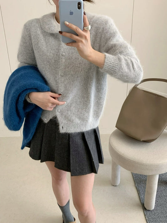 // 自帶柔光感40%兔絨圓翻領包扣NT