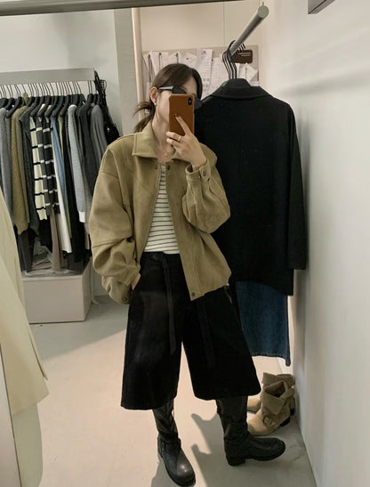 // 帥氣麂皮絨翻領外套