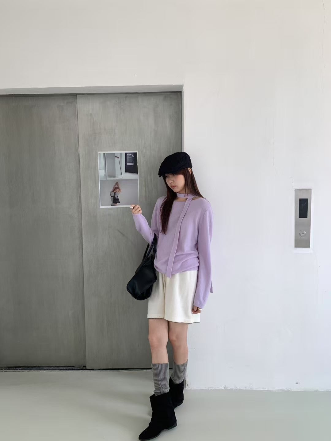 // 連領帶肩位鈕扣羊毛NT