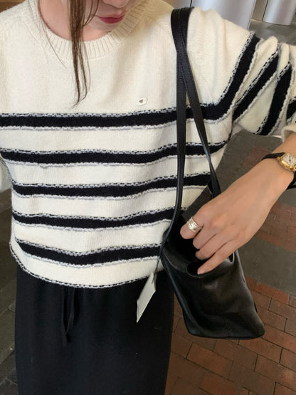 // 立體質感撞色間條圓領NT